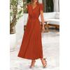 image:imagePRETTYGARDEN Womens Summer Maxi Dresses 2026 Trendy Casual Button V Neck Ruffle Cap Sleeve Long Flowy Spring Pleated DressBrick Red