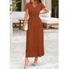 image:imagePRETTYGARDEN Womens Summer Maxi Dresses 2026 Trendy Casual Button V Neck Ruffle Cap Sleeve Long Flowy Spring Pleated DressBrown