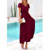 image:imagePRETTYGARDEN Womens Summer Maxi Dresses 2026 Trendy Casual Button V Neck Ruffle Cap Sleeve Long Flowy Spring Pleated DressDark Wine Red