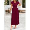 image:imagePRETTYGARDEN Womens Summer Maxi Dresses 2026 Trendy Casual Button V Neck Ruffle Cap Sleeve Long Flowy Spring Pleated DressDark Wine Red