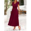 image:imagePRETTYGARDEN Womens Summer Maxi Dresses 2026 Trendy Casual Button V Neck Ruffle Cap Sleeve Long Flowy Spring Pleated DressDark Wine Red