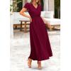 image:imagePRETTYGARDEN Womens Summer Maxi Dresses 2026 Trendy Casual Button V Neck Ruffle Cap Sleeve Long Flowy Spring Pleated DressDark Wine Red