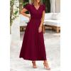 image:imagePRETTYGARDEN Womens Summer Maxi Dresses 2026 Trendy Casual Button V Neck Ruffle Cap Sleeve Long Flowy Spring Pleated DressDark Wine Red