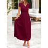 image:imagePRETTYGARDEN Womens Summer Maxi Dresses 2026 Trendy Casual Button V Neck Ruffle Cap Sleeve Long Flowy Spring Pleated DressDark Wine Red