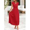 image:imagePRETTYGARDEN Womens Summer Maxi Dresses 2026 Trendy Casual Button V Neck Ruffle Cap Sleeve Long Flowy Spring Pleated DressRed
