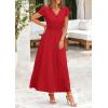 image:imagePRETTYGARDEN Womens Summer Maxi Dresses 2026 Trendy Casual Button V Neck Ruffle Cap Sleeve Long Flowy Spring Pleated DressRed