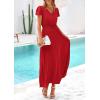 image:imagePRETTYGARDEN Womens Summer Maxi Dresses 2026 Trendy Casual Button V Neck Ruffle Cap Sleeve Long Flowy Spring Pleated DressRed