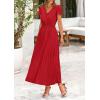 image:imagePRETTYGARDEN Womens Summer Maxi Dresses 2026 Trendy Casual Button V Neck Ruffle Cap Sleeve Long Flowy Spring Pleated DressRed