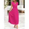 image:imagePRETTYGARDEN Womens Summer Maxi Dresses 2026 Trendy Casual Button V Neck Ruffle Cap Sleeve Long Flowy Spring Pleated DressRose Red