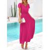 image:imagePRETTYGARDEN Womens Summer Maxi Dresses 2026 Trendy Casual Button V Neck Ruffle Cap Sleeve Long Flowy Spring Pleated DressRose Red