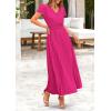 image:imagePRETTYGARDEN Womens Summer Maxi Dresses 2026 Trendy Casual Button V Neck Ruffle Cap Sleeve Long Flowy Spring Pleated DressRose Red