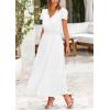 image:imagePRETTYGARDEN Womens Summer Maxi Dresses 2026 Trendy Casual Button V Neck Ruffle Cap Sleeve Long Flowy Spring Pleated DressWhite