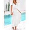 image:imagePRETTYGARDEN Womens Summer Maxi Dresses 2026 Trendy Casual Button V Neck Ruffle Cap Sleeve Long Flowy Spring Pleated DressWhite