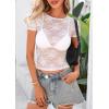 image:imagePRETTYGARDEN Womens Summer Sheer Lace Top 2026 Short Sleeve See Through Fitted Mesh Blouse Shirts Going Out Club OutfitsWhite