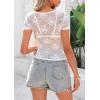 image:imagePRETTYGARDEN Womens Summer Sheer Lace Top 2026 Short Sleeve See Through Fitted Mesh Blouse Shirts Going Out Club OutfitsWhite