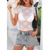 image:imagePRETTYGARDEN Womens Summer Sheer Lace Top 2026 Short Sleeve See Through Fitted Mesh Blouse Shirts Going Out Club OutfitsWhite