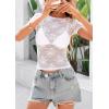 image:imagePRETTYGARDEN Womens Summer Sheer Lace Top 2026 Short Sleeve See Through Fitted Mesh Blouse Shirts Going Out Club OutfitsWhite