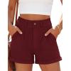 image:imagePRETTYGARDEN Womens Summer Shorts 2026 Casual High Waisted Pleated Beach Vacation Tailored Denim Shorts with PocketsWine Red