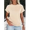 image:imagePRETTYGARDEN Womens Summer Tops 2026 Spring Casual Rolled Short Sleeve Basic Tees Crew Neck Work Shirts Fashion ClothingBeige