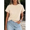 image:imagePRETTYGARDEN Womens Summer Tops 2026 Spring Casual Rolled Short Sleeve Basic Tees Crew Neck Work Shirts Fashion ClothingBeige