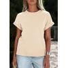 image:imagePRETTYGARDEN Womens Summer Tops 2026 Spring Casual Rolled Short Sleeve Basic Tees Crew Neck Work Shirts Fashion ClothingBeige