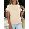image:imagePRETTYGARDEN Womens Summer Tops 2026 Spring Casual Rolled Short Sleeve Basic Tees Crew Neck Work Shirts Fashion ClothingBeige