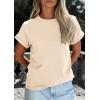 image:imagePRETTYGARDEN Womens Summer Tops 2026 Spring Casual Rolled Short Sleeve Basic Tees Crew Neck Work Shirts Fashion ClothingBeige