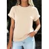 image:imagePRETTYGARDEN Womens Summer Tops 2026 Spring Casual Rolled Short Sleeve Basic Tees Crew Neck Work Shirts Fashion ClothingBeige