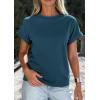 image:imagePRETTYGARDEN Womens Summer Tops 2026 Spring Casual Rolled Short Sleeve Basic Tees Crew Neck Work Shirts Fashion ClothingDark Blue