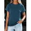 image:imagePRETTYGARDEN Womens Summer Tops 2026 Spring Casual Rolled Short Sleeve Basic Tees Crew Neck Work Shirts Fashion ClothingDark Blue