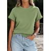 image:imagePRETTYGARDEN Womens Summer Tops 2026 Spring Casual Rolled Short Sleeve Basic Tees Crew Neck Work Shirts Fashion ClothingGrey Green