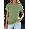 image:imagePRETTYGARDEN Womens Summer Tops 2026 Spring Casual Rolled Short Sleeve Basic Tees Crew Neck Work Shirts Fashion ClothingGrey Green