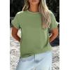 image:imagePRETTYGARDEN Womens Summer Tops 2026 Spring Casual Rolled Short Sleeve Basic Tees Crew Neck Work Shirts Fashion ClothingGrey Green