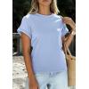 image:imagePRETTYGARDEN Womens Summer Tops 2026 Spring Casual Rolled Short Sleeve Basic Tees Crew Neck Work Shirts Fashion ClothingLight Blue