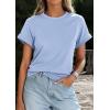 image:imagePRETTYGARDEN Womens Summer Tops 2026 Spring Casual Rolled Short Sleeve Basic Tees Crew Neck Work Shirts Fashion ClothingLight Blue