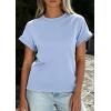 image:imagePRETTYGARDEN Womens Summer Tops 2026 Spring Casual Rolled Short Sleeve Basic Tees Crew Neck Work Shirts Fashion ClothingLight Blue