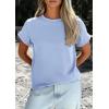image:imagePRETTYGARDEN Womens Summer Tops 2026 Spring Casual Rolled Short Sleeve Basic Tees Crew Neck Work Shirts Fashion ClothingLight Blue