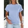 image:imagePRETTYGARDEN Womens Summer Tops 2026 Spring Casual Rolled Short Sleeve Basic Tees Crew Neck Work Shirts Fashion ClothingLight Blue