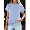 image:imagePRETTYGARDEN Womens Summer Tops 2026 Spring Casual Rolled Short Sleeve Basic Tees Crew Neck Work Shirts Fashion ClothingLight Blue