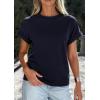 image:imagePRETTYGARDEN Womens Summer Tops 2026 Spring Casual Rolled Short Sleeve Basic Tees Crew Neck Work Shirts Fashion ClothingNavy Blue