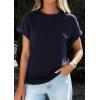 image:imagePRETTYGARDEN Womens Summer Tops 2026 Spring Casual Rolled Short Sleeve Basic Tees Crew Neck Work Shirts Fashion ClothingNavy Blue