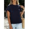 image:imagePRETTYGARDEN Womens Summer Tops 2026 Spring Casual Rolled Short Sleeve Basic Tees Crew Neck Work Shirts Fashion ClothingNavy Blue
