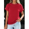 image:imagePRETTYGARDEN Womens Summer Tops 2026 Spring Casual Rolled Short Sleeve Basic Tees Crew Neck Work Shirts Fashion ClothingRed