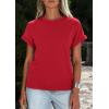 image:imagePRETTYGARDEN Womens Summer Tops 2026 Spring Casual Rolled Short Sleeve Basic Tees Crew Neck Work Shirts Fashion ClothingRed