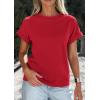 image:imagePRETTYGARDEN Womens Summer Tops 2026 Spring Casual Rolled Short Sleeve Basic Tees Crew Neck Work Shirts Fashion ClothingRed