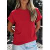 image:imagePRETTYGARDEN Womens Summer Tops 2026 Spring Casual Rolled Short Sleeve Basic Tees Crew Neck Work Shirts Fashion ClothingRed