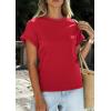 image:imagePRETTYGARDEN Womens Summer Tops 2026 Spring Casual Rolled Short Sleeve Basic Tees Crew Neck Work Shirts Fashion ClothingRed
