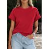 image:imagePRETTYGARDEN Womens Summer Tops 2026 Spring Casual Rolled Short Sleeve Basic Tees Crew Neck Work Shirts Fashion ClothingRed