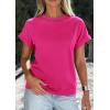image:imagePRETTYGARDEN Womens Summer Tops 2026 Spring Casual Rolled Short Sleeve Basic Tees Crew Neck Work Shirts Fashion ClothingRose Red