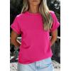 image:imagePRETTYGARDEN Womens Summer Tops 2026 Spring Casual Rolled Short Sleeve Basic Tees Crew Neck Work Shirts Fashion ClothingRose Red